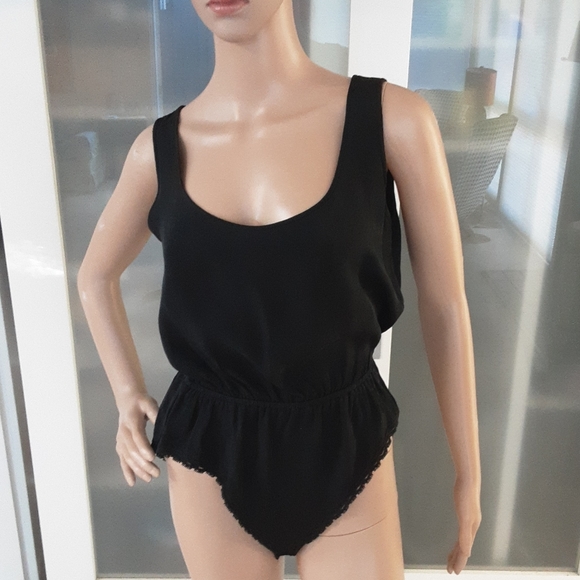 DONNA KARAN  Black Silk Tank Top Bodysuit - Picture 1 of 9